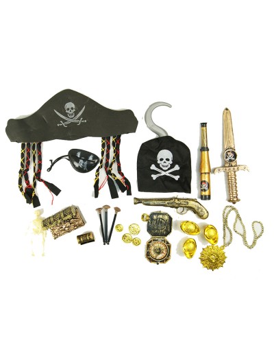 Пиратский набор ZP2626 шляпа, подз.труба, крюк, мушкет, в пакете 20*8*37см