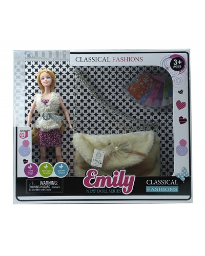 Кукла "Emily" QJ063B/QJ063A 2 вида, сумка для ребенка размеры 25*15 см, кукла - 29 см