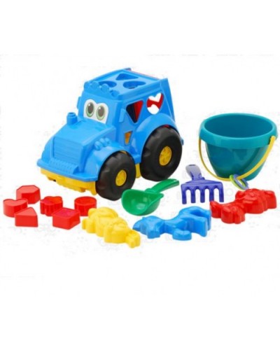 Детский набор: трактор з вкладишами, ведерко, лопатка, грабли, три пасочки